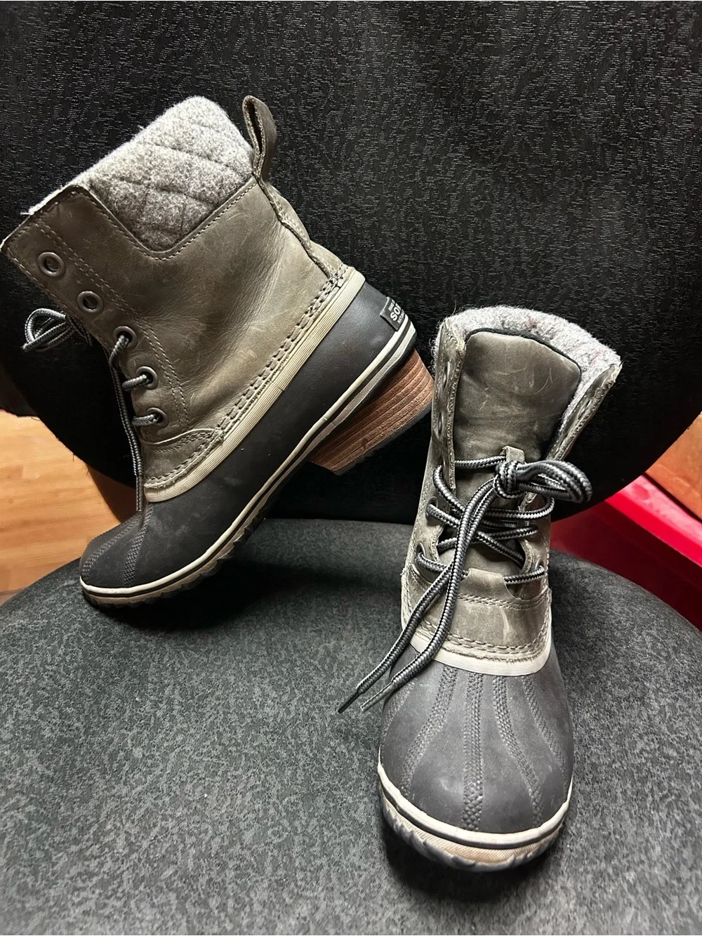 Sorel Women's Lace-Up Wool-Blend Ankle Boots in Olive and Charcoal